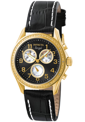 Invicta Women's Angel Chronograph Diamond Black Dial Black Calf