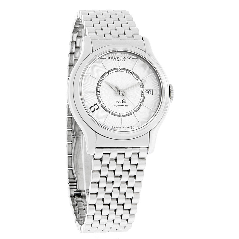 BEDAT & CO NO. 8 MENS WHITE DIAL STAINLESS STEEL SWISS AUTOMATIC