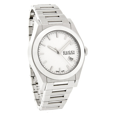 GUCCI 115 PANTHEON MENS DATE WHITE BRACELET DRESS SWISS QUARTZ W