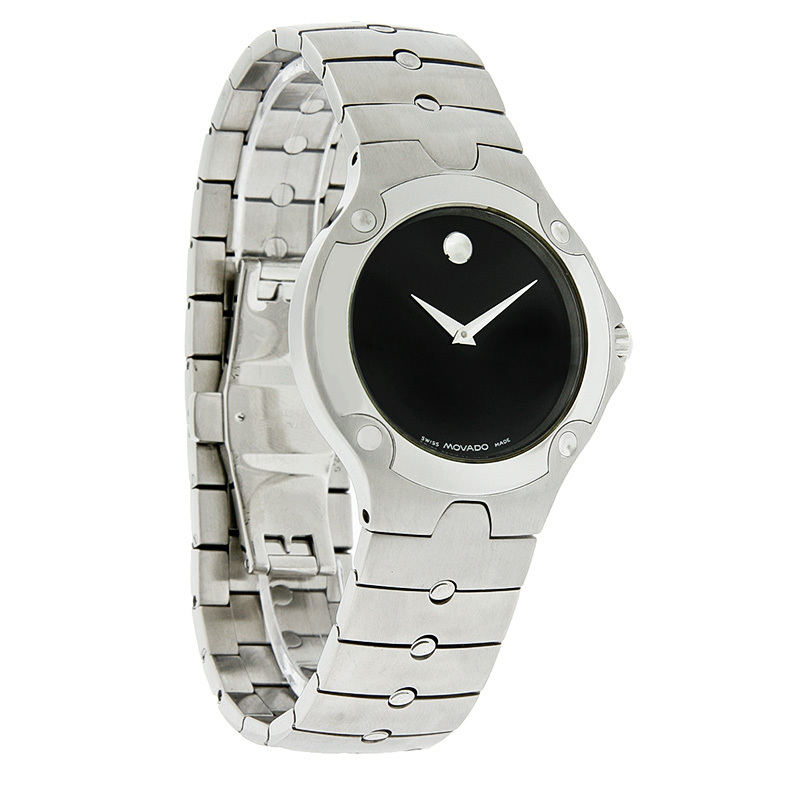 MOVADO SPORT EDITION MENS BLACK DIAL STAINLESS STEEL SWISS QUART