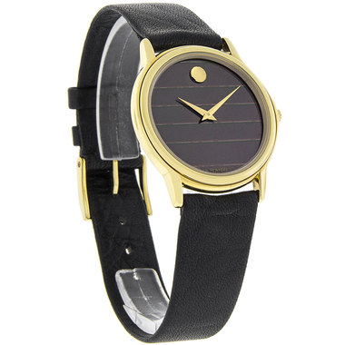 MOVADO MUSEUM MENS BLACK DIAL LEATHER STRAP SWISS SOLAR WATCH