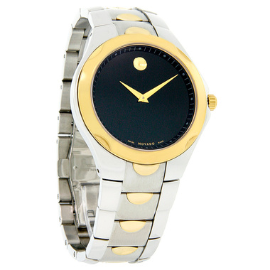 MOVADO LUNO MENS TWO TONE STAINLESS STEEL BLACK DIAL SWISS QUART