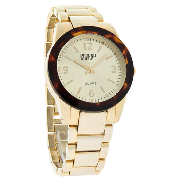 GRUEN II QUARTZ UNISEX 38MM TURTLE SHELL BEZEL GOLD TONE BRACELE