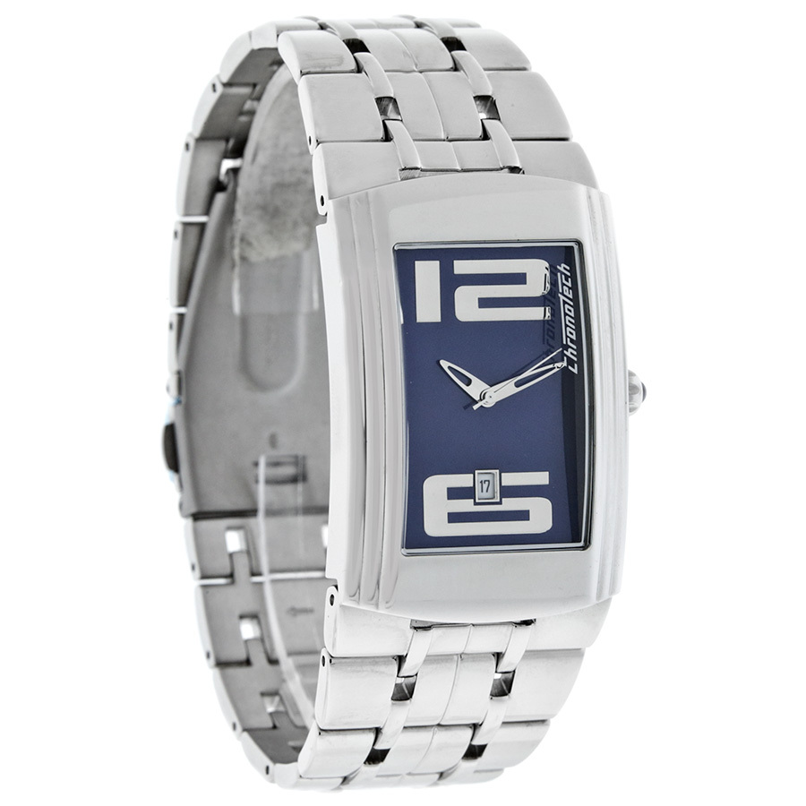 CHRONOTECH MENS BLUE DATE DIAL STAINLESS STEEL DRESS QUARTZ WATC