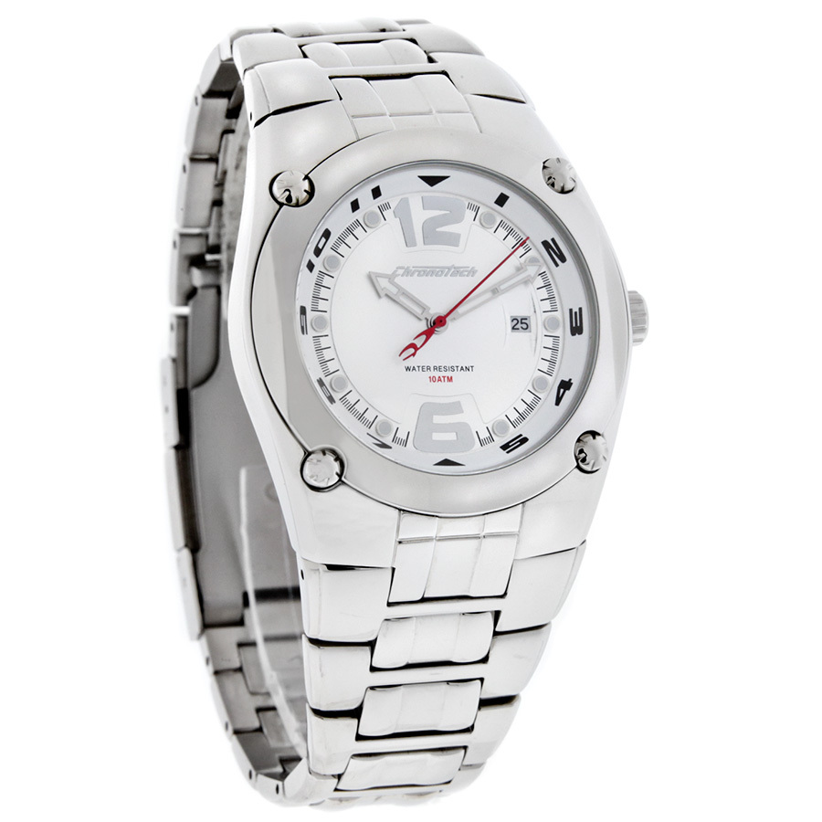 CHRONOTECH MENS SILVER DIAL STAINLESS STEEL BRACELET QUARTZ WATC