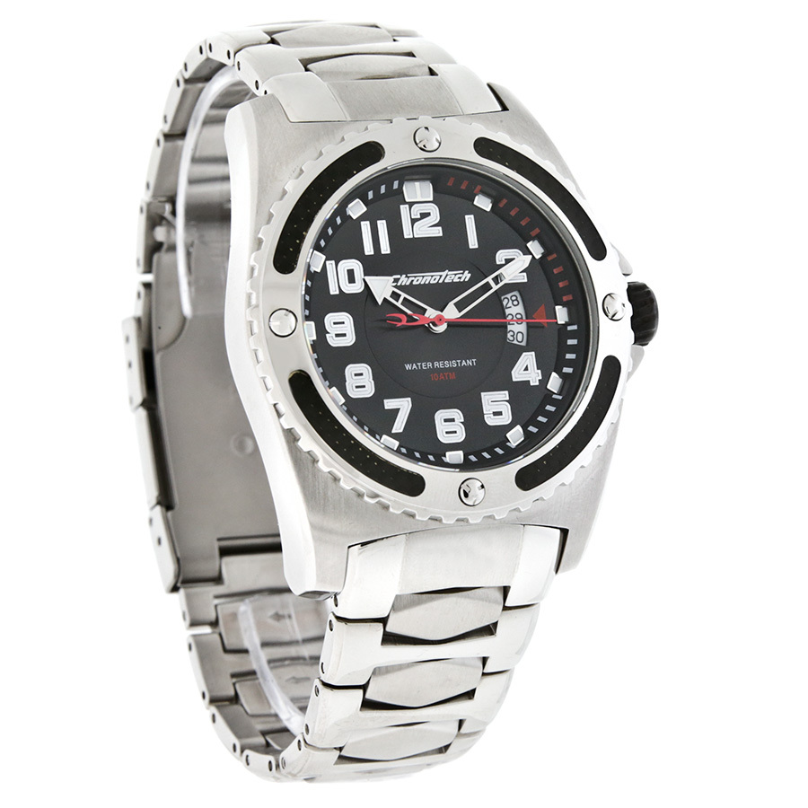 CHRONOTECH MENS BLACK DIAL STAINLESS STEEL BRACELET QUARTZ WATCH