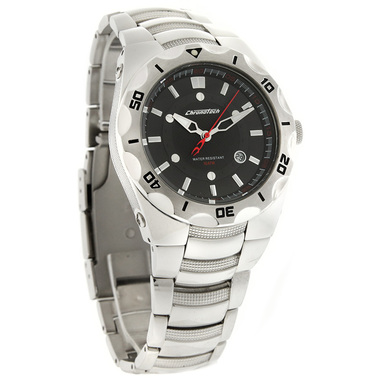 CHRONOTECH MENS BLACK DIAL STAINLESS STEEL BRACELET QUARTZ WATCH