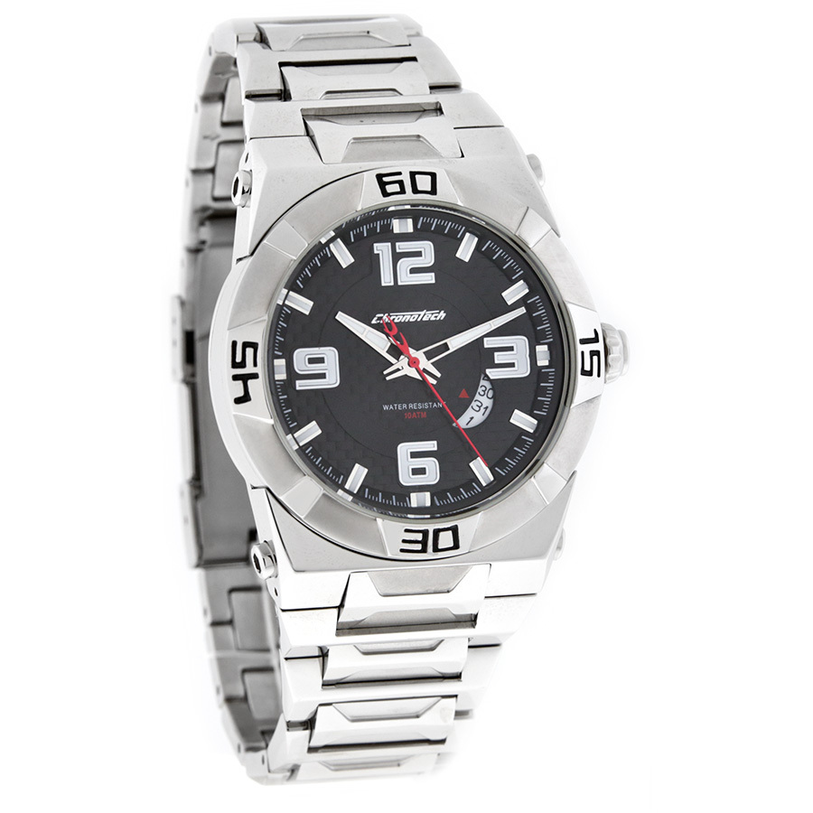 CHRONOTECH MENS BLACK DIAL STAINLESS STEEL BRACELET QUARTZ WATCH