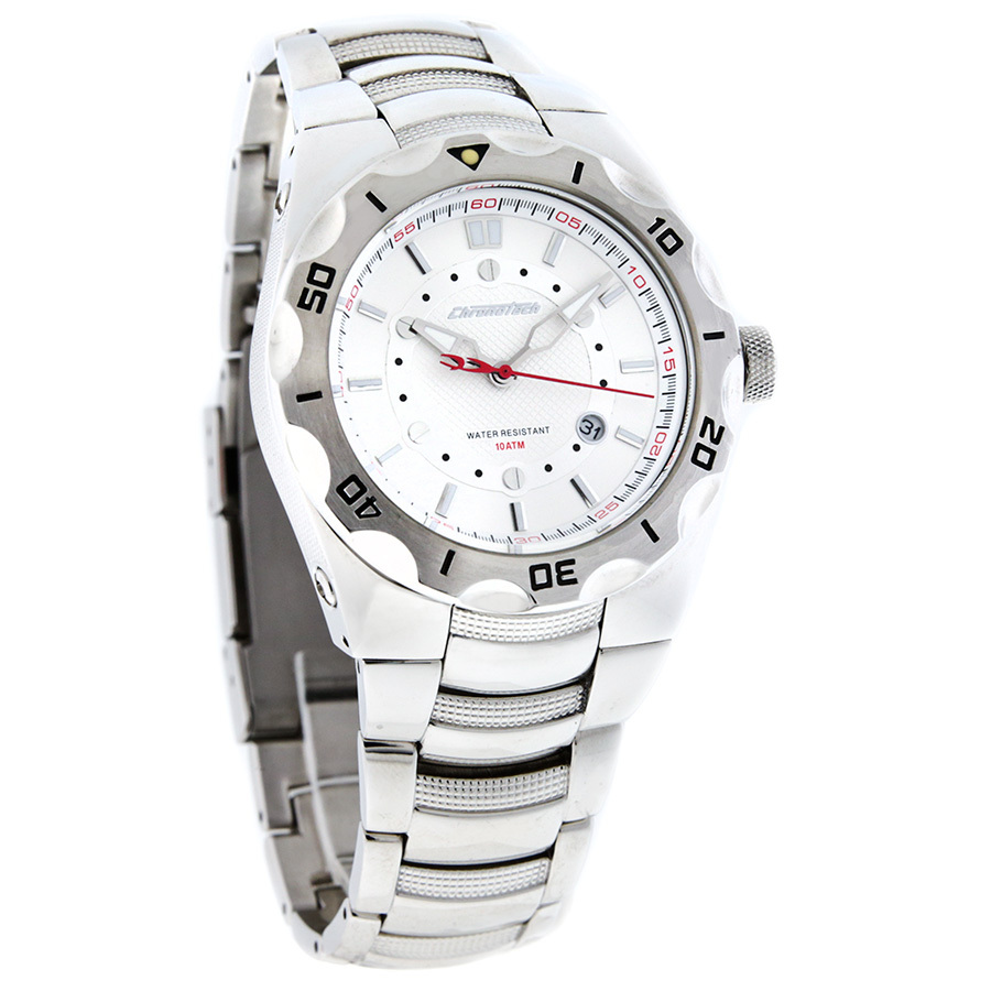 CHRONOTECH MENS WHITE DIAL STAINLESS STEEL BRACELET QUARTZ WATCH