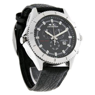 CHRONOTECH MENS DUAL FACE CHRONOGRAPH LEATHER STRAP QUARTZ WATCH