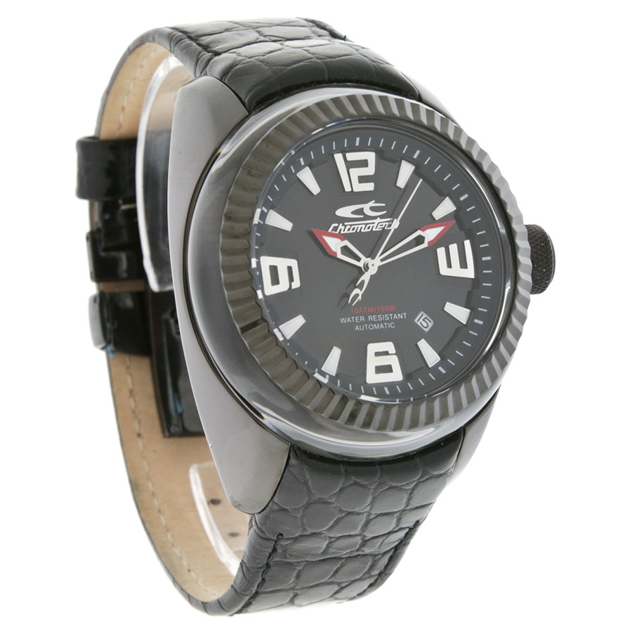 CHRONOTECH MENS BLACK DIAL BLACK LEATHER STRAP AUTOMATIC WATCH C