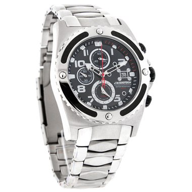 CHRONOTECH MENS BLACK DIAL STAINLESS STEEL BRACELET QUARTZ WATCH