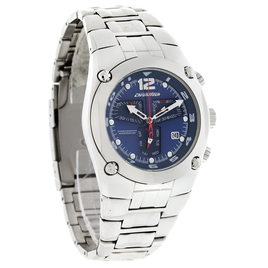 CHRONOTECH MENS BLUE CHRONGRAPH DIAL STAINLESS STEEL QUARTZ WATC