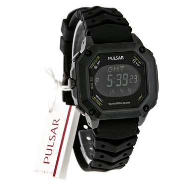 PULSAR WORLD TIME MENS DIGITAL ALARM CHRONO RUBBER STRAP WATCH P