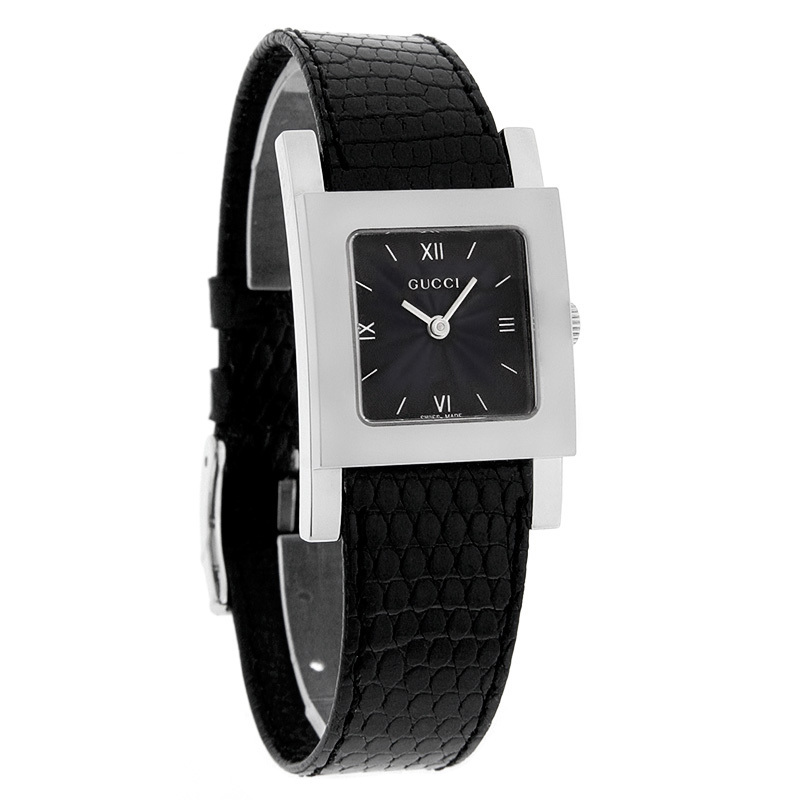 GUCCI 7900 SERIES LADIES BLACK LEATHER SWISS QUARTZ WATCH YA0795