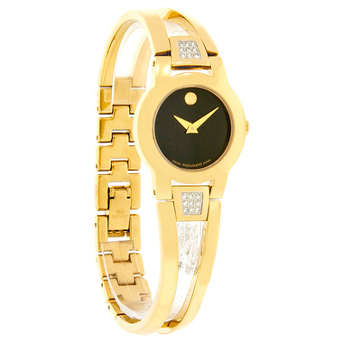 MOVADO AMOROSA DIAMOND LADIES GOLD TONE BANGLE QUARTZ WATCH 0604