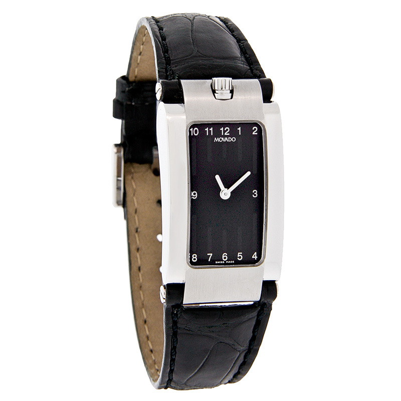 MOVADO ELLIPTICA LADIES BLACK LEATHER WATCH 0604704