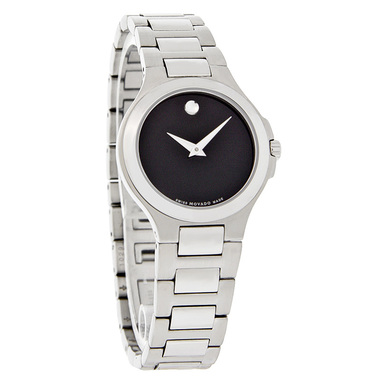 MOVADO CORPORATE EXCLUSIVE LADIES BLACK MUSEUM QUARTZ WATCH 0606