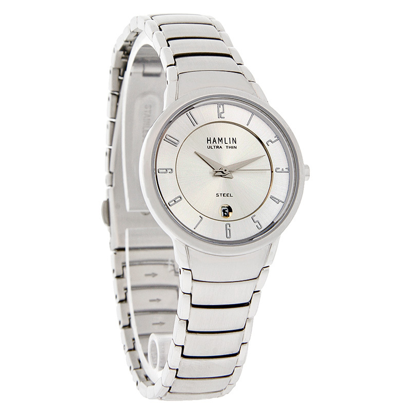 HAMLIN ULTRA THIN LADIES SILVER DIAL STAINLESS STEEL DRESS WATCH