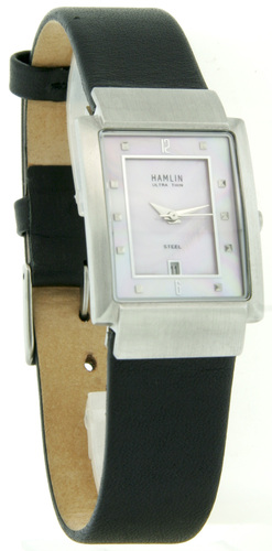 HAMLIN ULTRA THIN LADIES PINK MOP BLACK LEATHER BAND WATCH HAML0