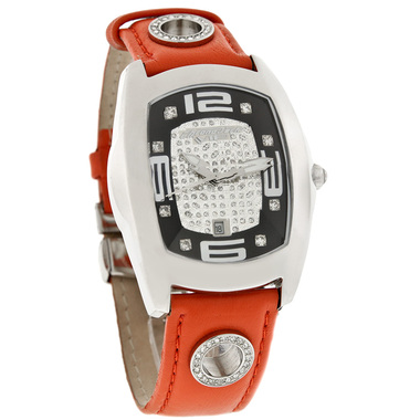 CHRONOTECH PRISMA VIP CRYSTAL ORANGE LEATHER STRAP QUARTZ WATCH