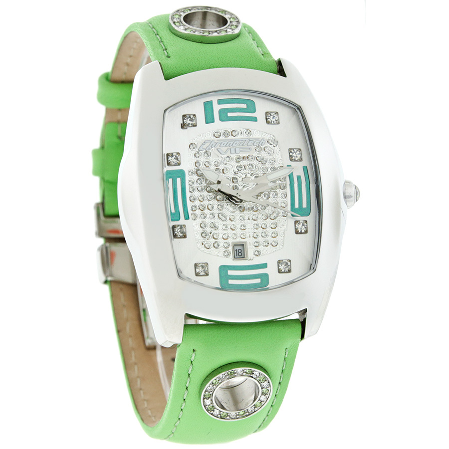 CHRONOTECH PRISMA CRYSTAL GREEN LEATHER STRAP QUARTZ WATCH CT.78