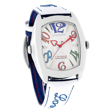 CHRONOTECH LOVERS LADIES BLUE/WHT LEATHER STRAP QUARTZ WATCH CT.