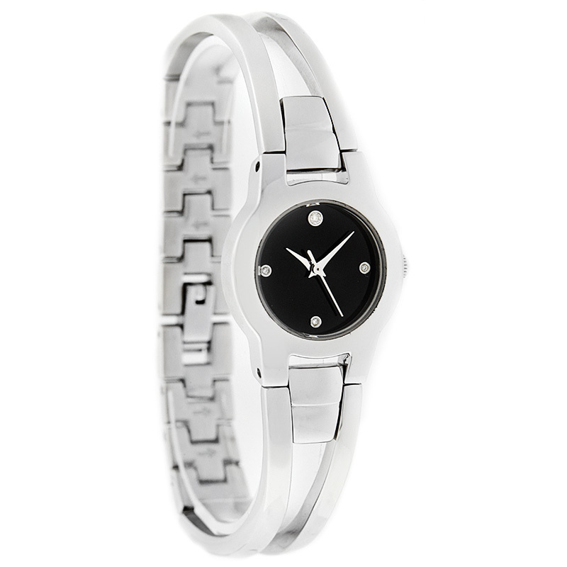 GENEVA LADIES DIAMOND BLACK DIAL STAINLESS STEEL DRESS QUARTZ WA