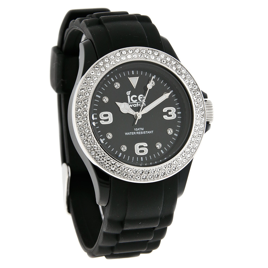 ICE WATCH UNISEX CRYSTAL BLACK DIAL RUBBER STRAP QUARTZ WATCH 10