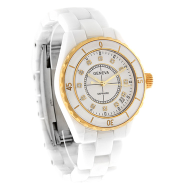 GENEVA J-SERIES LADIES WHITE CERAMIC BRACELET QUARTZ WATCH 9235M