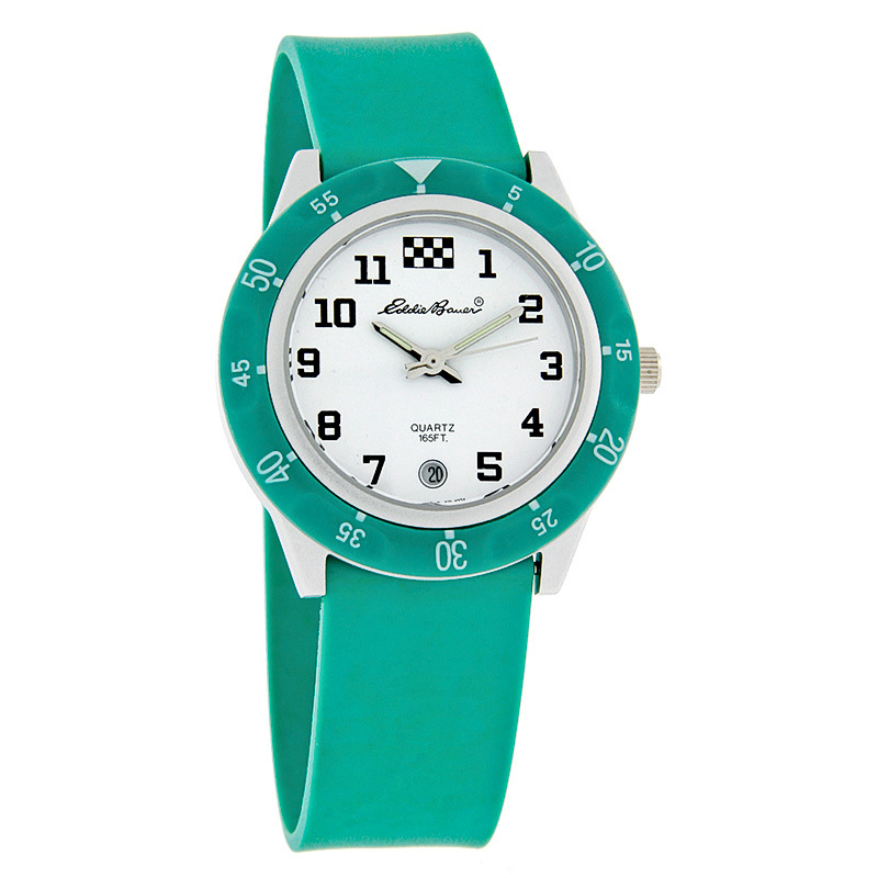 EDDIE BAUER MID-SIZE 36MM WHITE DIAL SEA GREEN RUBBER BAND SPORT