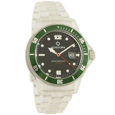 SPAZIO24 MENS 40MM BLACKDIAL MAGNIFIED DATE GREEN BEZEL QUARTZ W