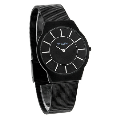 GENEVA MENS BLACK FINISH STAINLESS STEEL MESH BRACELET DRESS QUA