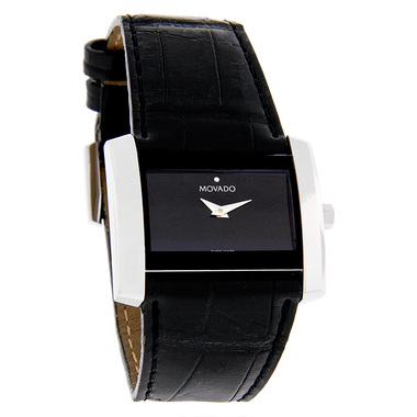 MOVADO ELIRO MAJESTA LADIES BLACK LEATHER SWISS QUARTZ WATCH 060