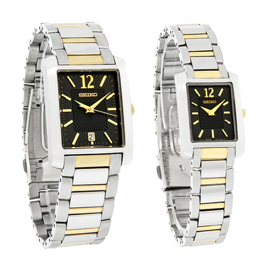 SEIKO MATCHING MENS & LADIES SET 2TONE QUARTZ WATCH SUJG15 & SKK