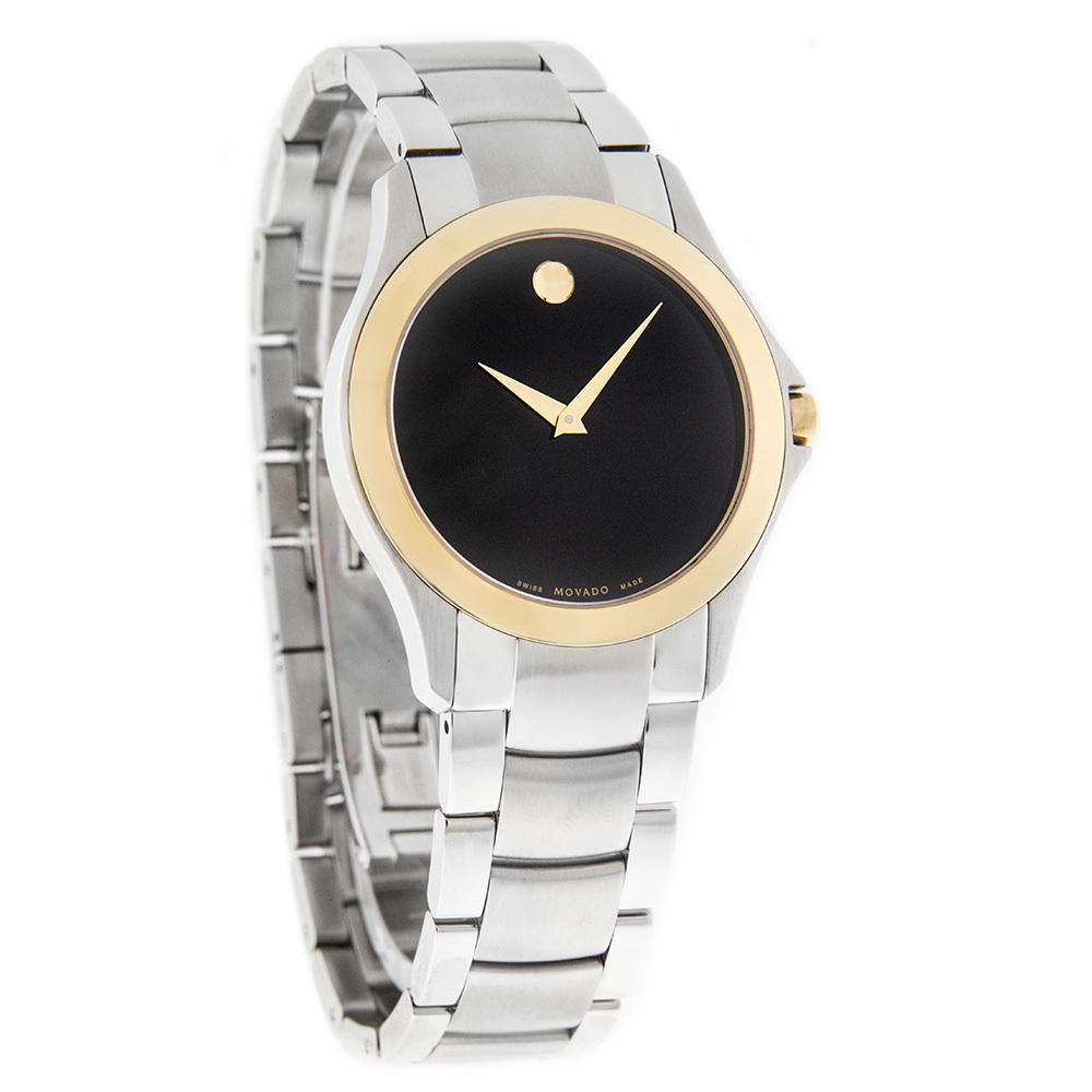 MOVADO MILITARY BLACK DIAL MENS TWOTONE SWISS QUARTZ WATCH 06058