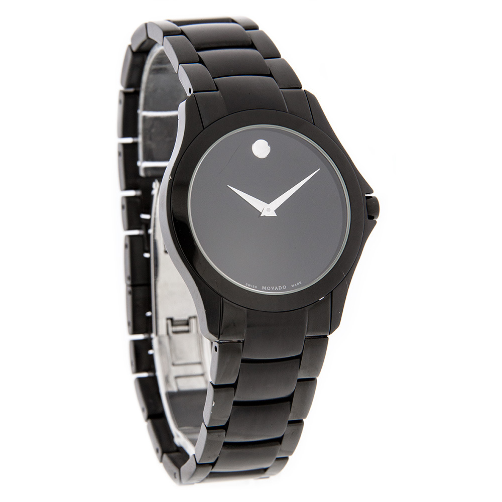 MOVADO MILITARY MENS BLACK DIAL SWISS QUARTZ DRESS WATCH 0606486