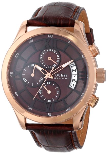 GUESS Men's U14504G1 Leather Brown Chronograph Watch