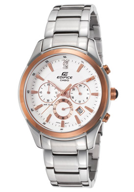 Casio en's Edifice Chronograph Silver-Tone Steel Bracelet White