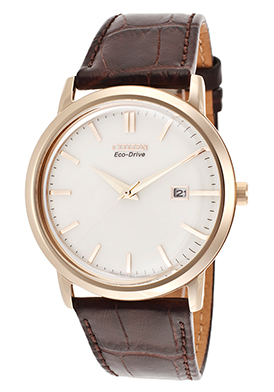 Citizen Men's Eco-Drive Brown Genuine Leather White Dial