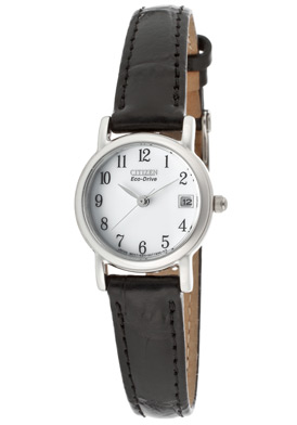 Citizen Women's White Dial Black Genuine Leather