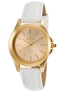 Invicta Women's Angel Gold Tone Dial White Genuine Leather