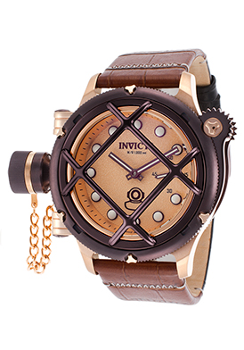 Invicta Men\'s Russian Diver Black and Brown Genuine Leather Rose