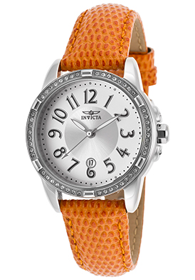 Invicta Women's Angel Orange Genuine Leather Silver-Tone with Wh