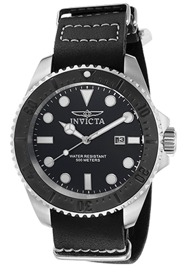 Invicta Men\'s Pro Diver Black Leather Contrast Stitching Black D