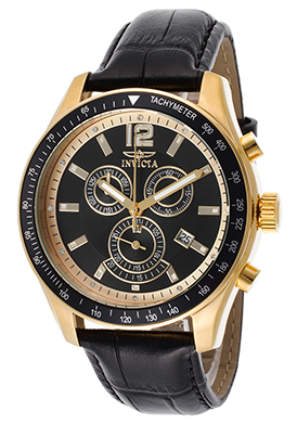 Invicta Men's Specialty Chrono Black Genuine Leather and Dial