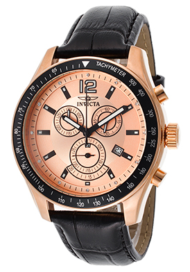 Invicta Men's Specialty Chrono Black Genuine Leather Rose-Tone D