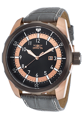 Invicta Men's Aviator Light Grey Genuine Leather Black Dial