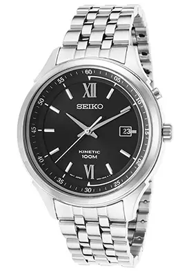 Seiko Men's Kinetic Stainless Steel Black Dial Silver-Tone Bezel