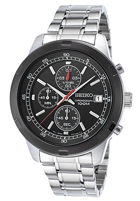 Seiko Men's Chronograph Stainless Steel Black Dial and Bezel